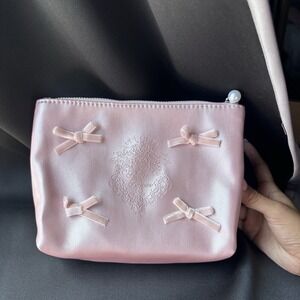 Flower Knows Pink Rosy Bow Makeup Bag Cosmetic Pouch Faux Pearl Zipper Coquette